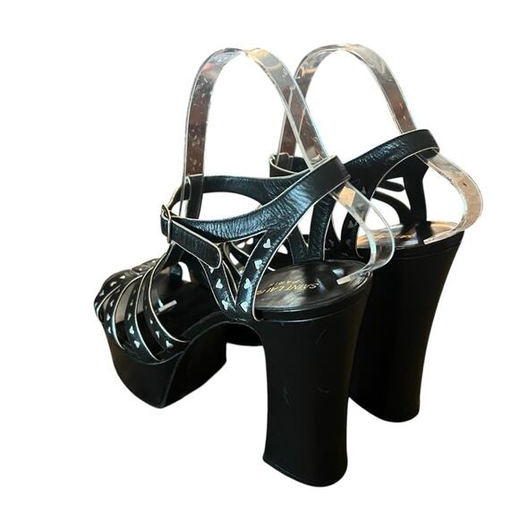 Saint Laurent Black Leather Platform Heel Sandal Silver Hearts EU 40.5 US 10.5 - Picture 3 of 14
